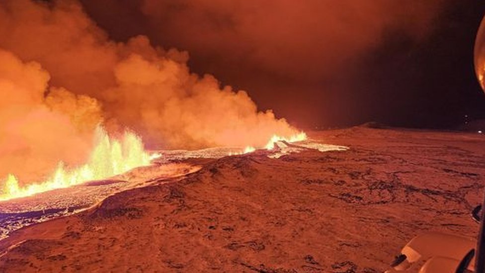 Image showing lava spewing from the volcano in Iceland