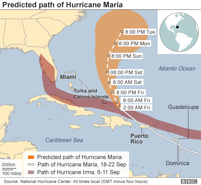 Предполагаемый путь урагана Мария