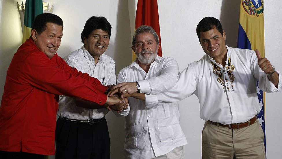 2008'de Venezuela, Bolivya, Brezilya ve Ekvador liderleri