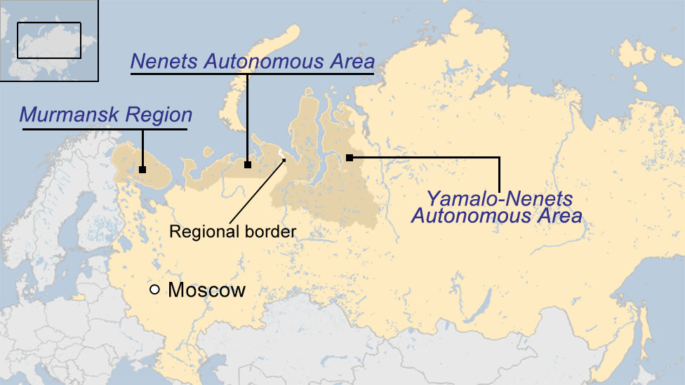 На карте показаны западные арктические регионы России