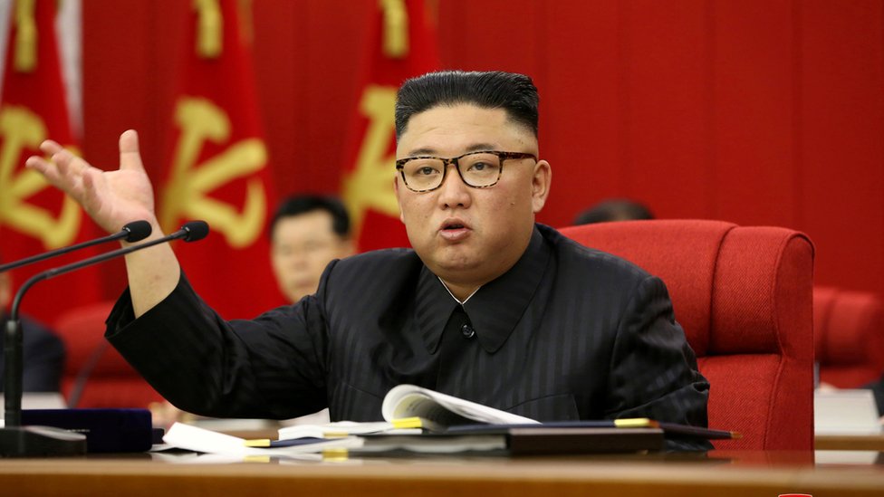 North Korean leader Kim Jong Un speaks during a plenary meeting in June