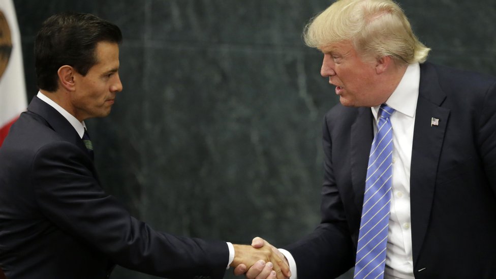 Enrique Peña Nieto y Donald Trump se encontraron por primera vez en México en agosto de 2016, en plena campaña electoral estadounidense. Enrique Peña Nieto y Donald Trump