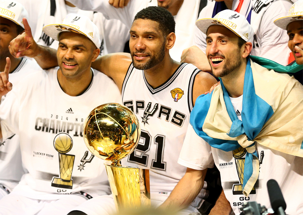 El corazón, columna y alma de la época dorada de los Spurs: Tony Parker, Tim Duncan y Manu Ginóbili. Tony Parker, Tim Duncan y Manu Ginóbili