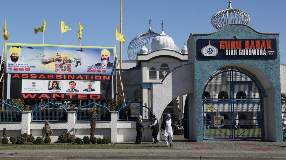 A banner accusing Indian officials behind the murder of Nijjar