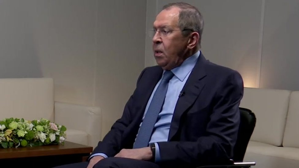 Sergei Lavrov speaking to the BBC