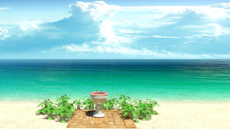 Por precioso que sea, a veces, no hay mejor que el de tu hogar. Inodoro en medio de paisaje precioso