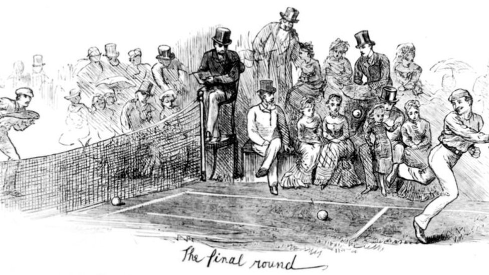 Uma gravura da final de Wimbledon de 1879
