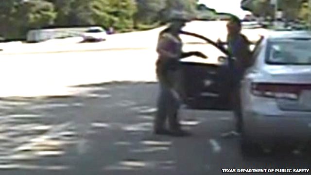 Dashcam footage shows a Texas trooper arguing with Sandra Bland as she is arrested