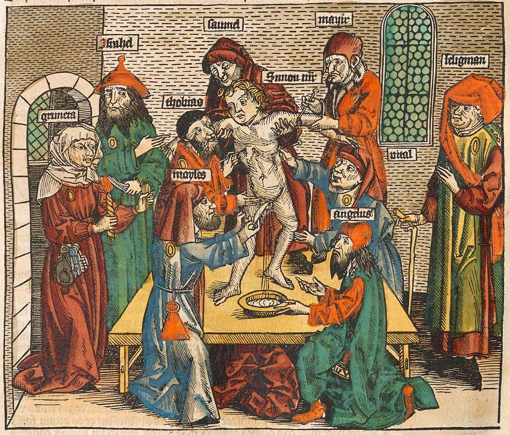 Grabado en madera de 1493 de la historia de Simón de Trento (1472-1475).