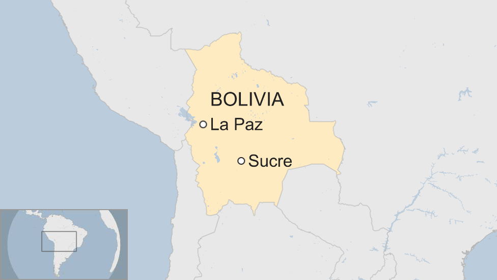 Карта, показывающая, где находятся Ла-Пас и Сукре в Боливии