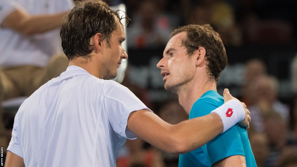 Daniil Medvedev of Russia is congratulated by Andy Murray of Great Britain after beating him during day four of the 2019 Brisbane International