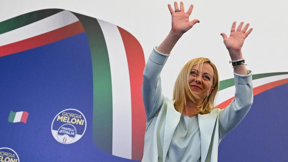Giorgia Meloni at the headquarters of the Brothers of Italy (Fratelli d'Italia) in Rome, Italy, 25 September 2022.