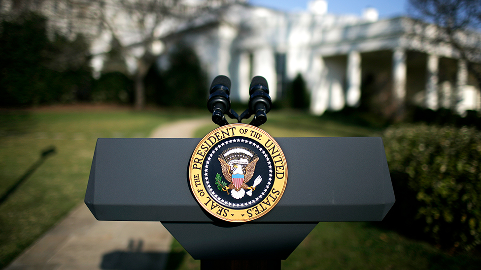 Photo: The presidential podium outside the White House