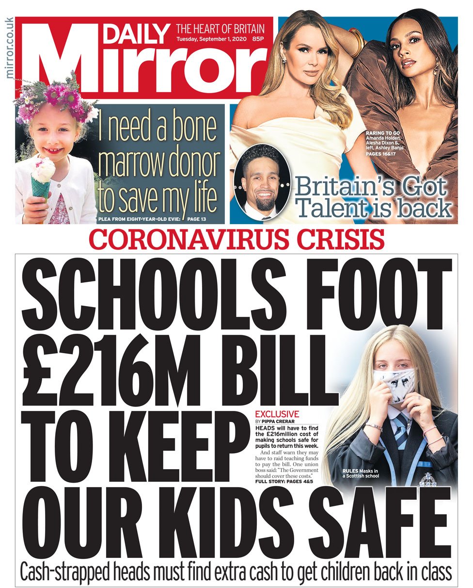 Front page of the Daily Mirror