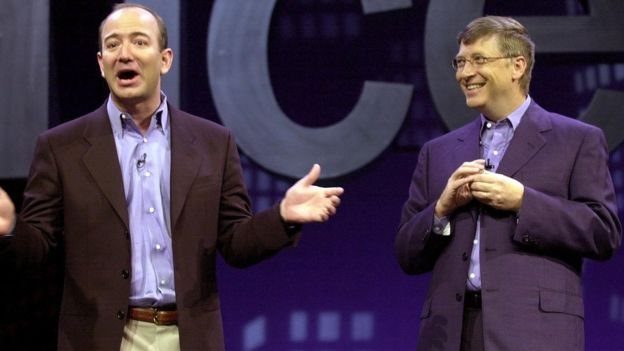 Bezos ve Gates'in 2001'de beraber çekilmiş bir fotoğrafı