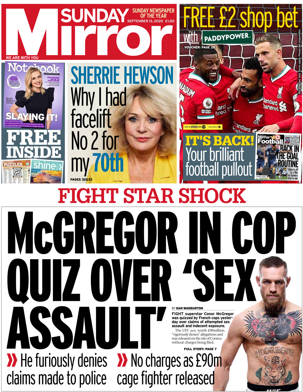 The Sunday Mirror front page 13 September