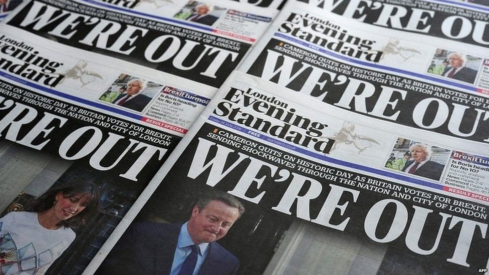 Заголовки газет, сообщающие об итогах референдума по Брекситу 2016 года