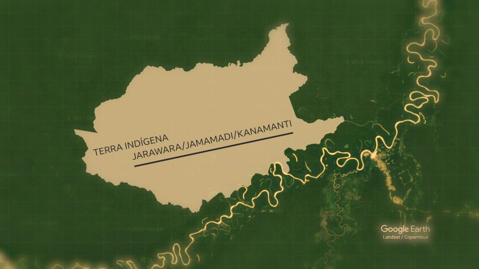 Mapa mostra terra indígena Jarawara/Jamamadi/Kanamanti, na região dos rios Juruá e Purus, no sul do Amazonas