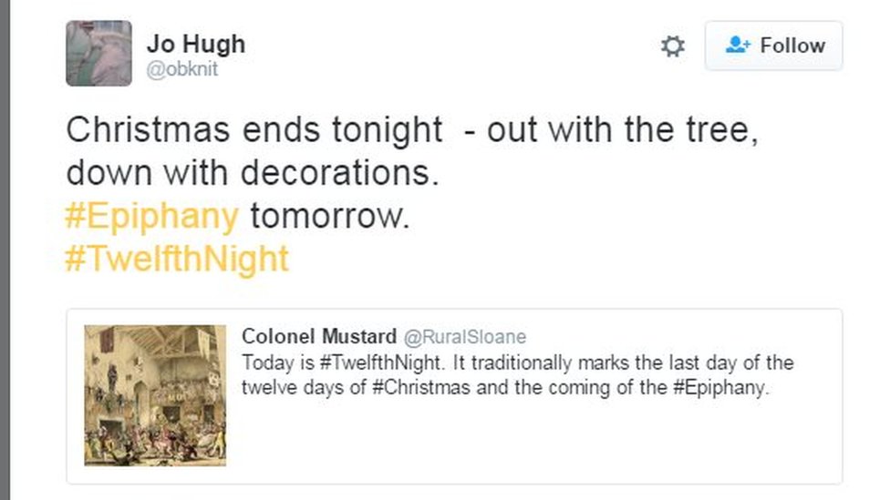 Tweet: Рождество заканчивается сегодня вечером, вместе с троими, с украшениями