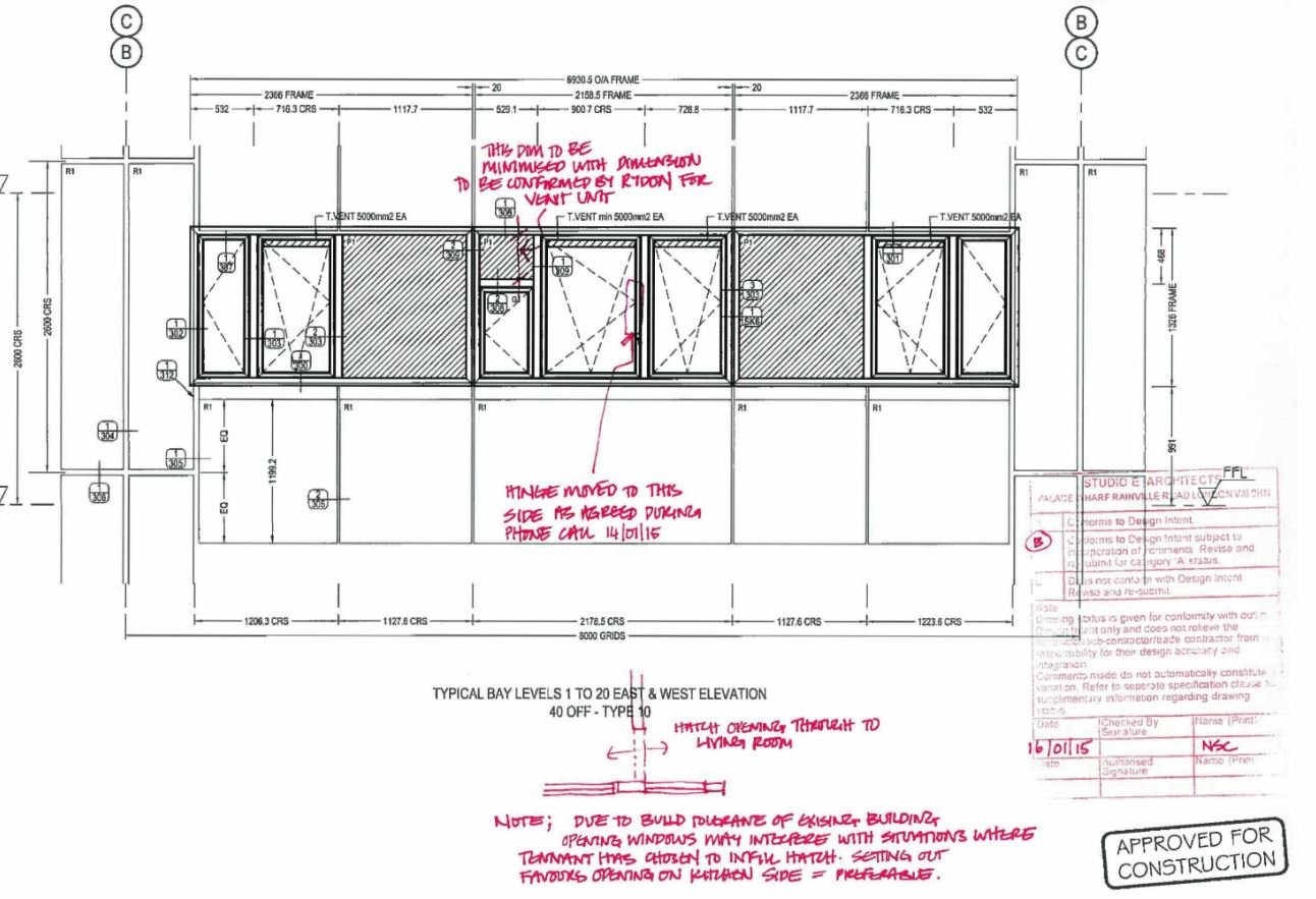 План с изображением расположения окон и комментариями архитектора