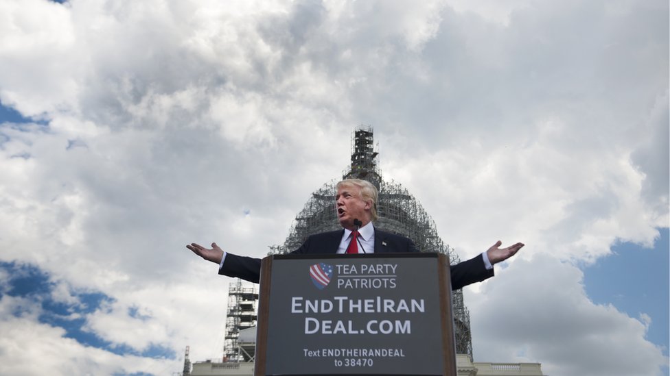 Trump en una protesta contra el acuerdo nuclear de Irán en septiembre de 2015.