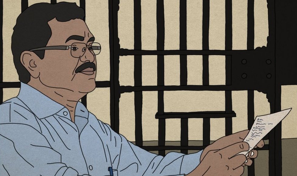 Рисунок художника-далита Сиддхеша Гаутама, изображающий профессора Тельтумбде в тюрьме