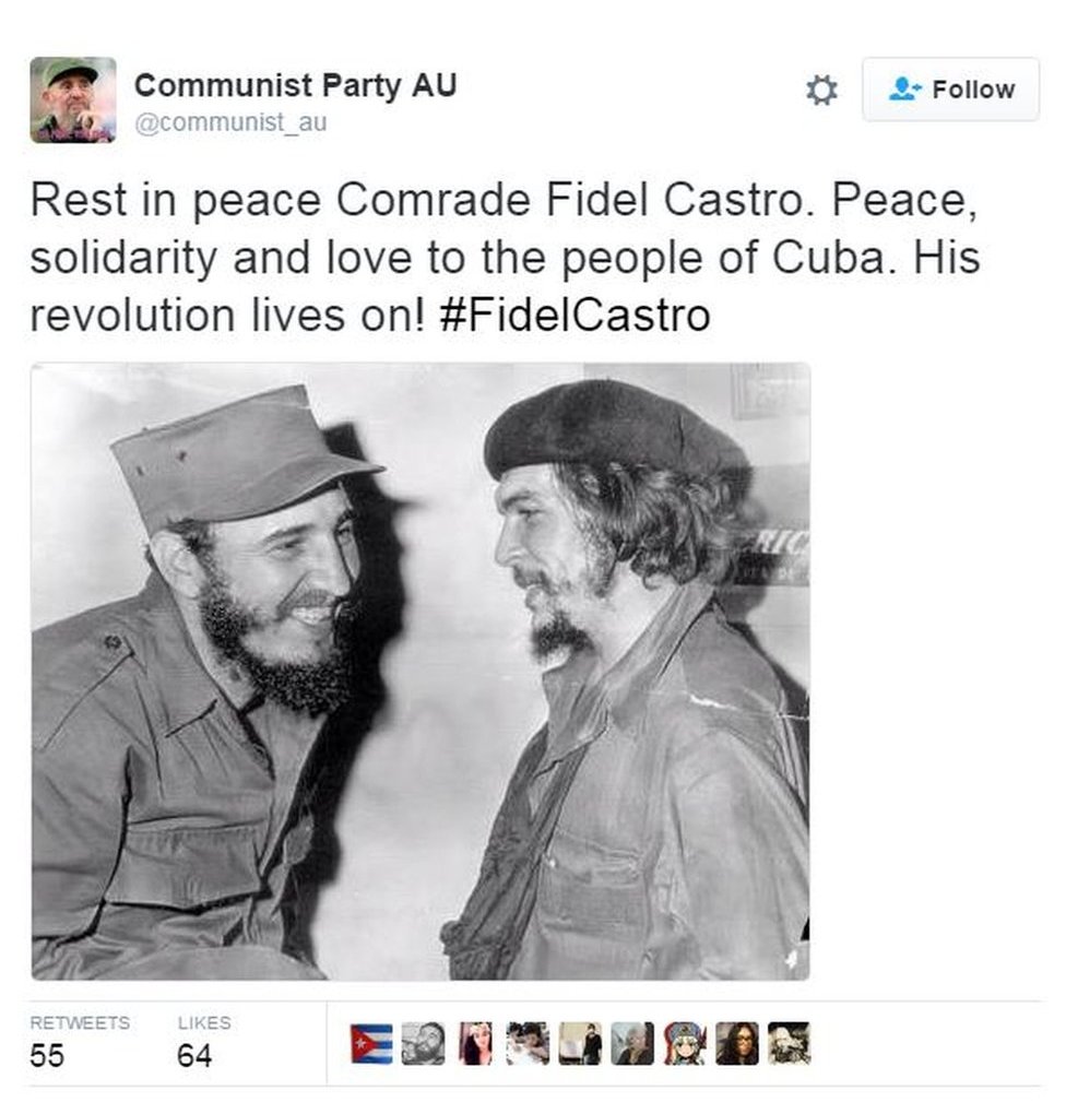 Печальный твит Кастро от Коммунистической партии Австралии