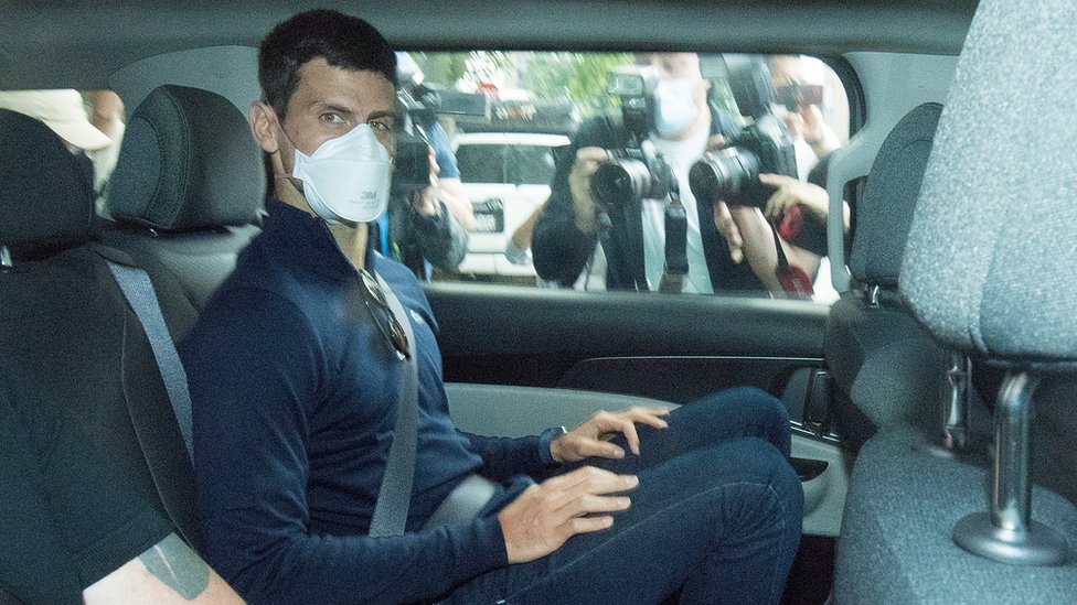 Novak Djokovic pictured in a car in Australia in January, as he battled to stay in the country to compete in the Australian Open