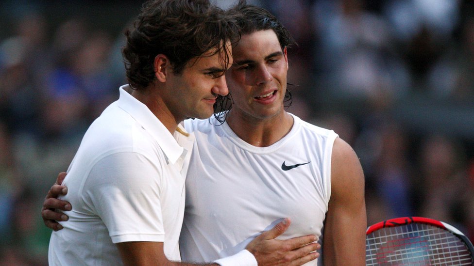 Roger Federer y Rafael Nadal en Wimbledon 2008