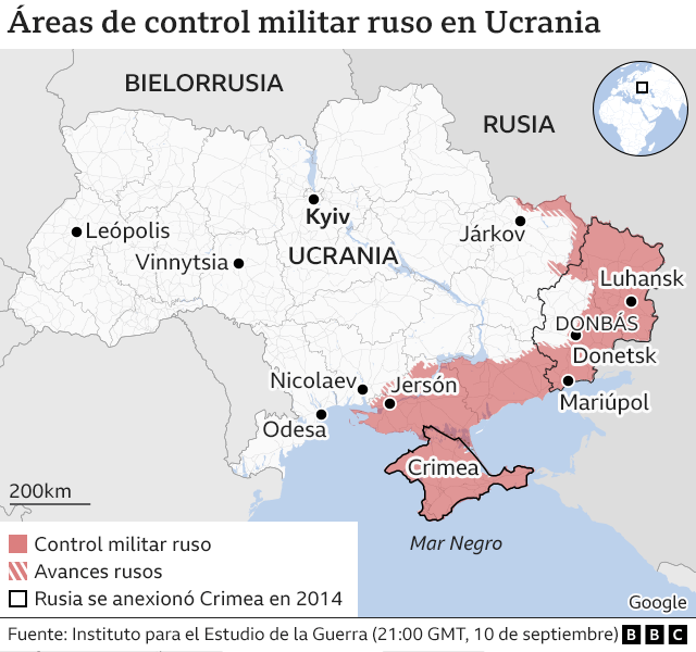 áreas de control militar ruso en ucrania