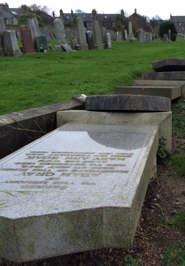 Vandals sought over desecrated graveyard in Fife BBC News