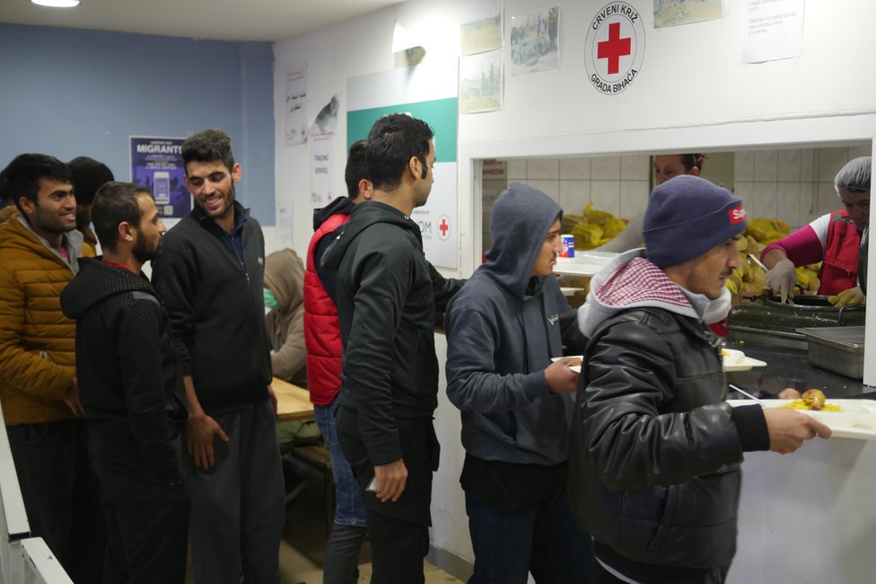 Migrants at the Bira reception centre