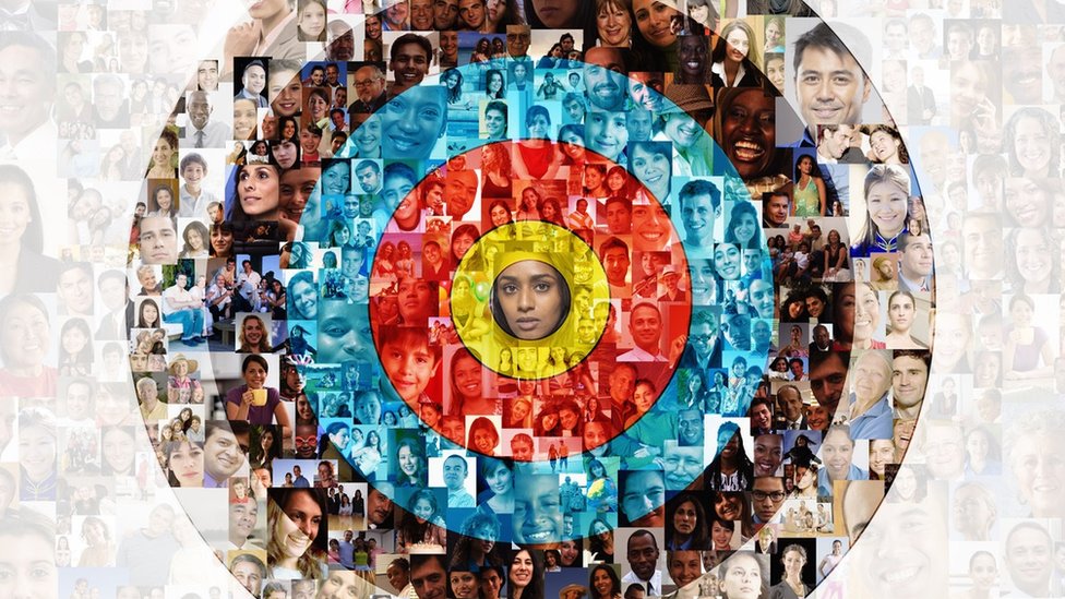 Montage of people on a target board