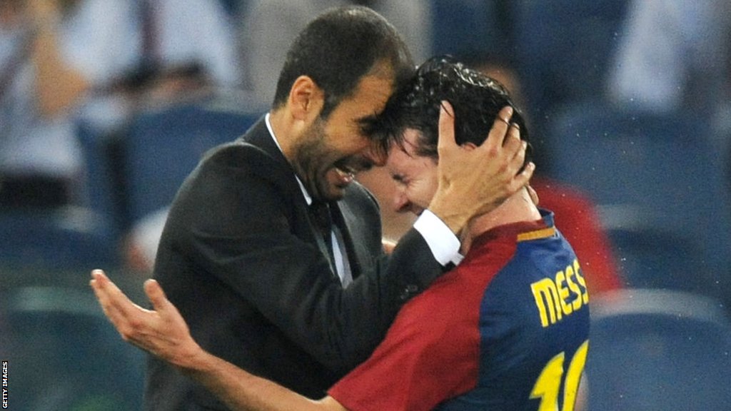 Pep Guardiola with Lionel Messi