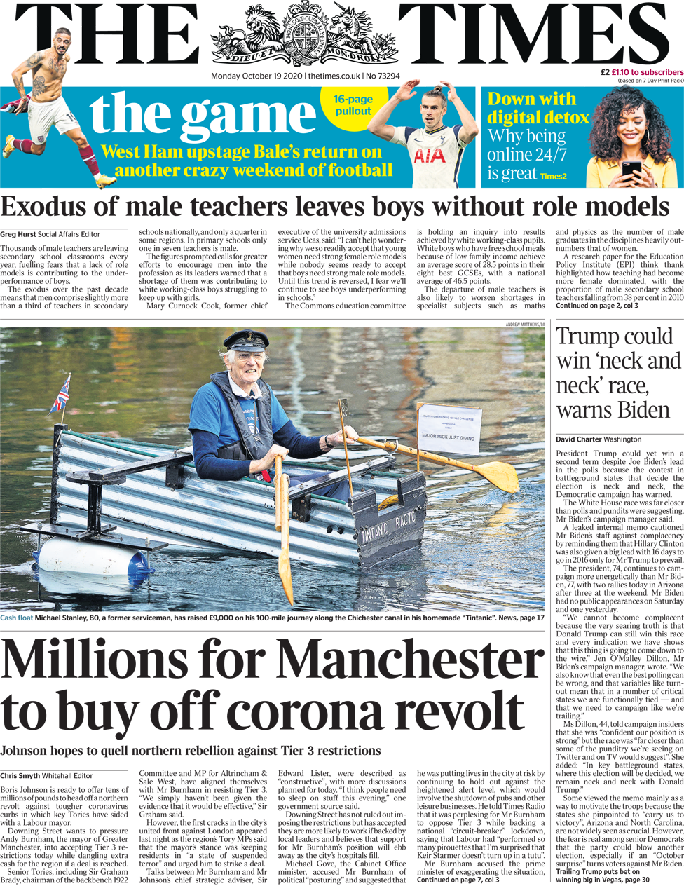 The Times front page 19 October