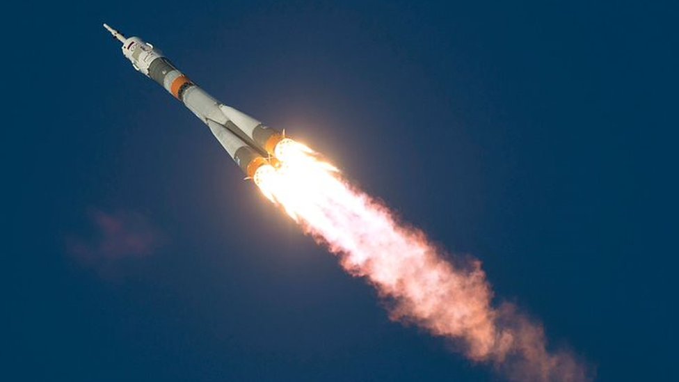 A Russian Soyuz rocket in flight
