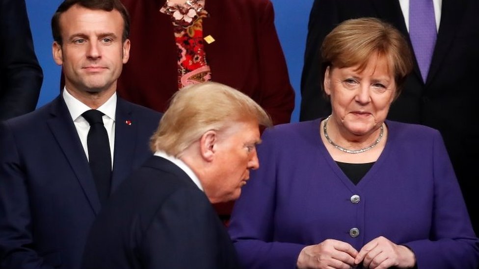 法國總統馬克龍、德國總理默克爾和美國總統特朗普2019年12月出席北約峰會。