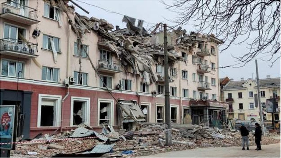 被俄羅斯空襲後的切爾尼戈夫酒店已成廢墟