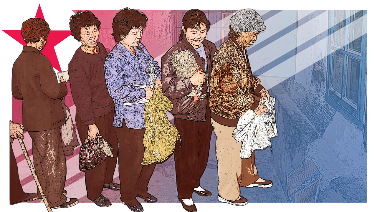 Women queuing for food in N Korea