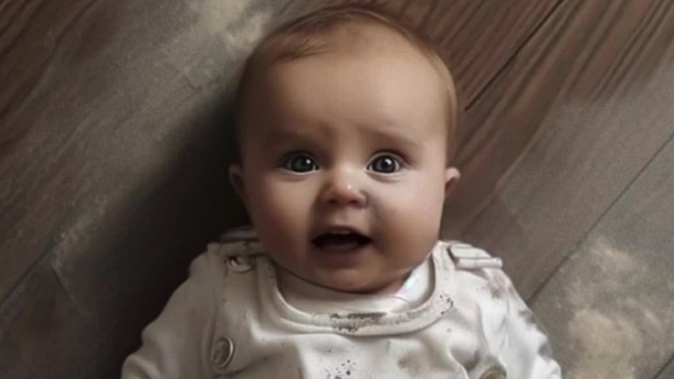 A baby from an AI video on TikTok