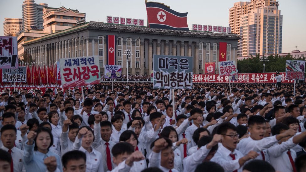 La semana pasada hubo una manifestación multitudinaria en Pyongyang en contra de Estados Unidos. Manifestación en Pyongyang en contra de Estados Unidos.