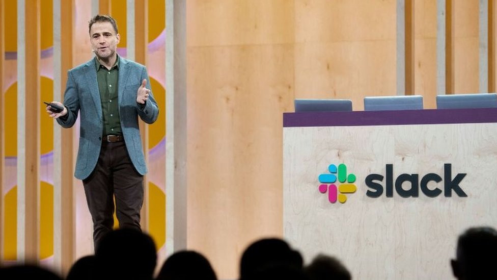 Slack chief executive Stewart Butterfield speaks a conference on April 24, 2019, in San Francisco, California