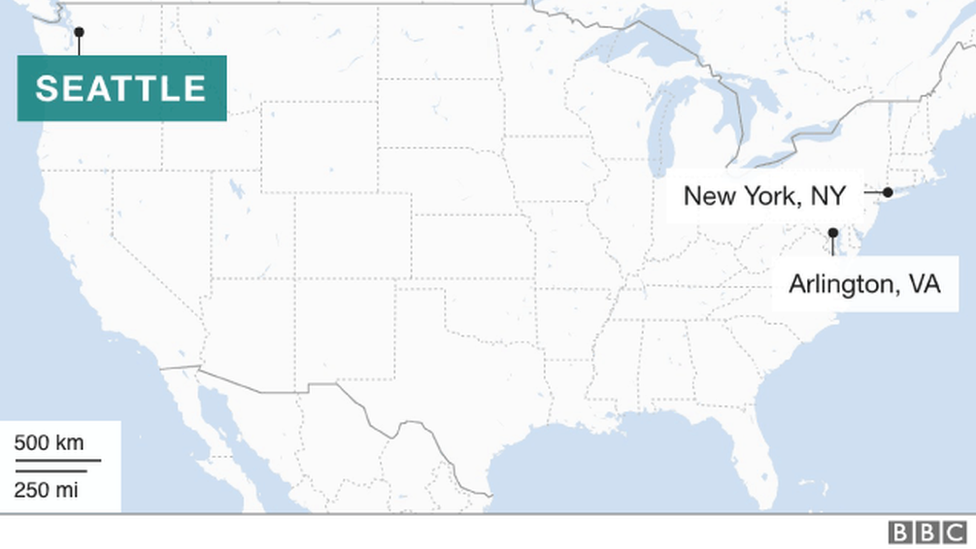 Mapa con las sedes de Amazon en EE.UU.