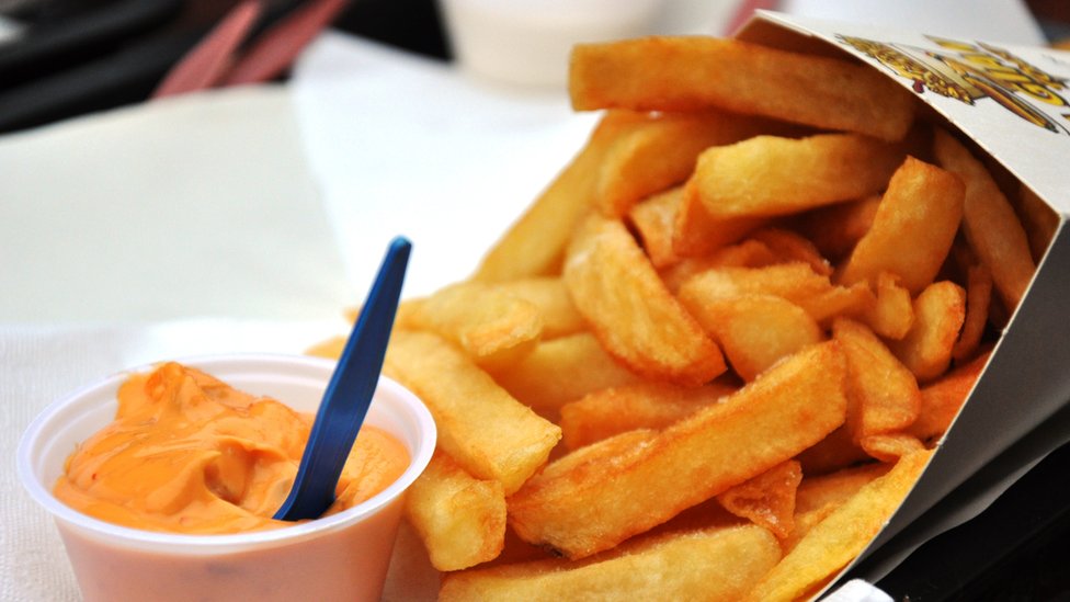 papas fritas con salsa andalouse en Bruselas, Bélgica