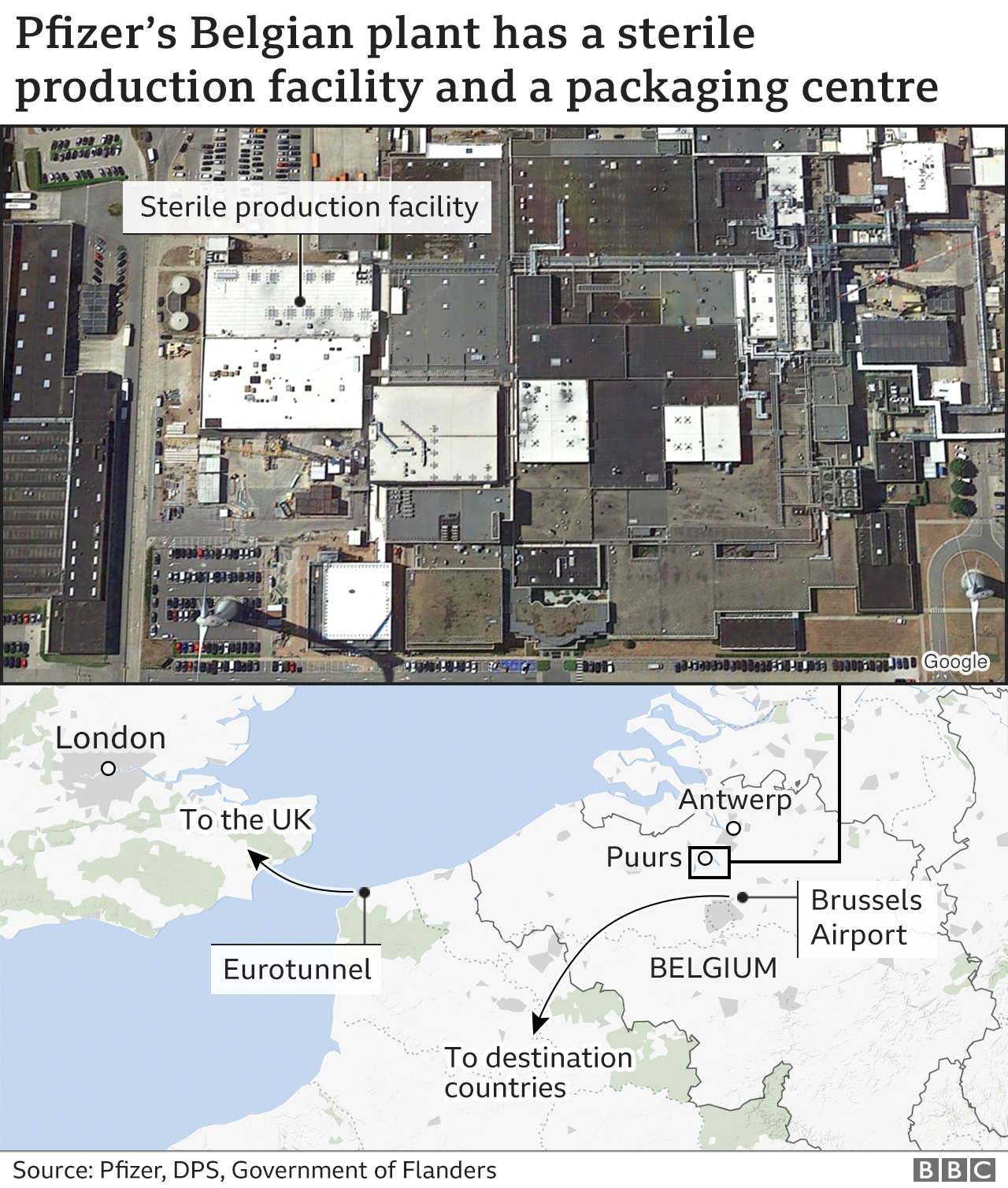 Карта с изображением бельгийского завода Pfizer