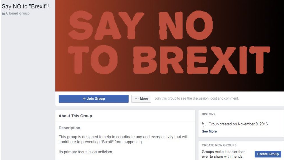 снимок экрана группы "Скажи нет Брекситу"