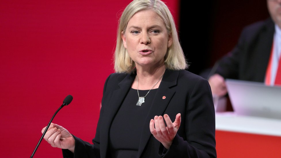 Sweden's Minister of Finance Magdalena Andersson delivers a speech after being elected as party leader of the Social Democratic Party at the party"s congress, in Gothenburg, Sweden, November 4, 2021
