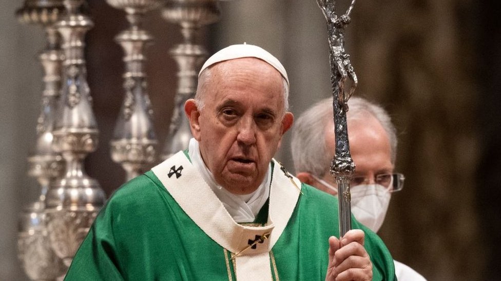 Pope Francis leads a mass for the Synod of Bishops opening at St Peter’s Basilica on October 10, 2021 in Vatican City, Vatican.