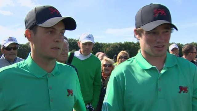 Cormac Sharvin (right) and his Scottish playing partner Jack McDonald edged a one-hole win over their American opponents after earlier losing a four-hole lead