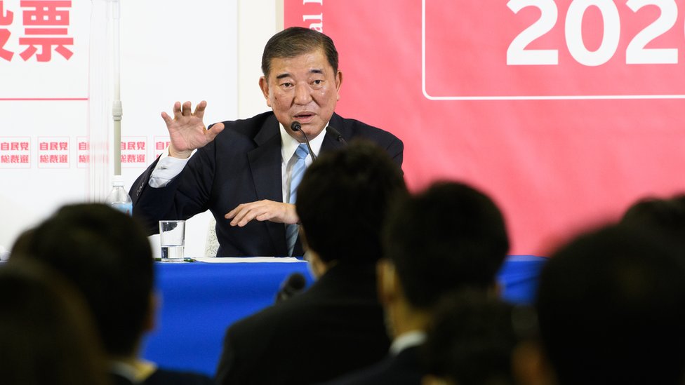 Shigeru Ishiba, a member of the Liberal Democratic Party (LDP) and the House of Representatives, speaks during a news conference at the party's headquarters in Tokyo, Japan, on Tuesday, Sept. 8, 2020. Japans ruling party officially started its campaign for a new leader Tuesday, even though key heavyweights have already stacked the deck in favor of Yoshihide Suga, Prime Minister Shinzo Abes top aide. Photographer: Akio Kon/Bloomberg via Getty Images